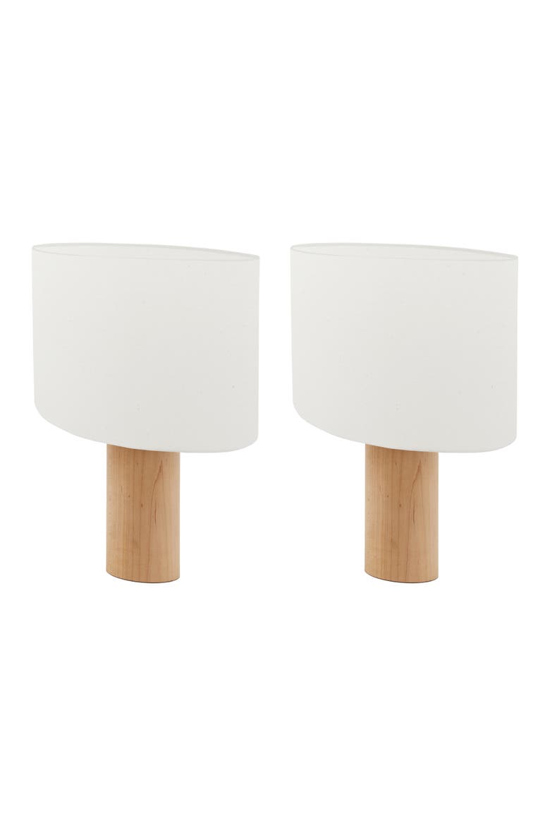 Mia Natural Wood LED Table Lamps with Drum Shades, Set of 2, Main, color, Beige
