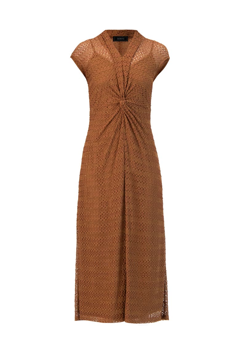 Long Knitted Off-Shoulder Dress, Alternate, color, Brown