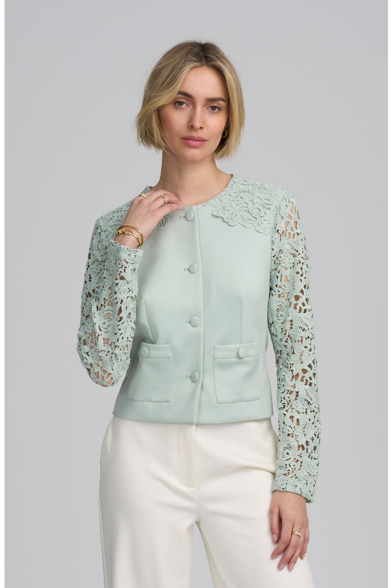 Lace Satin Jacket, Alternate, color, CELADON