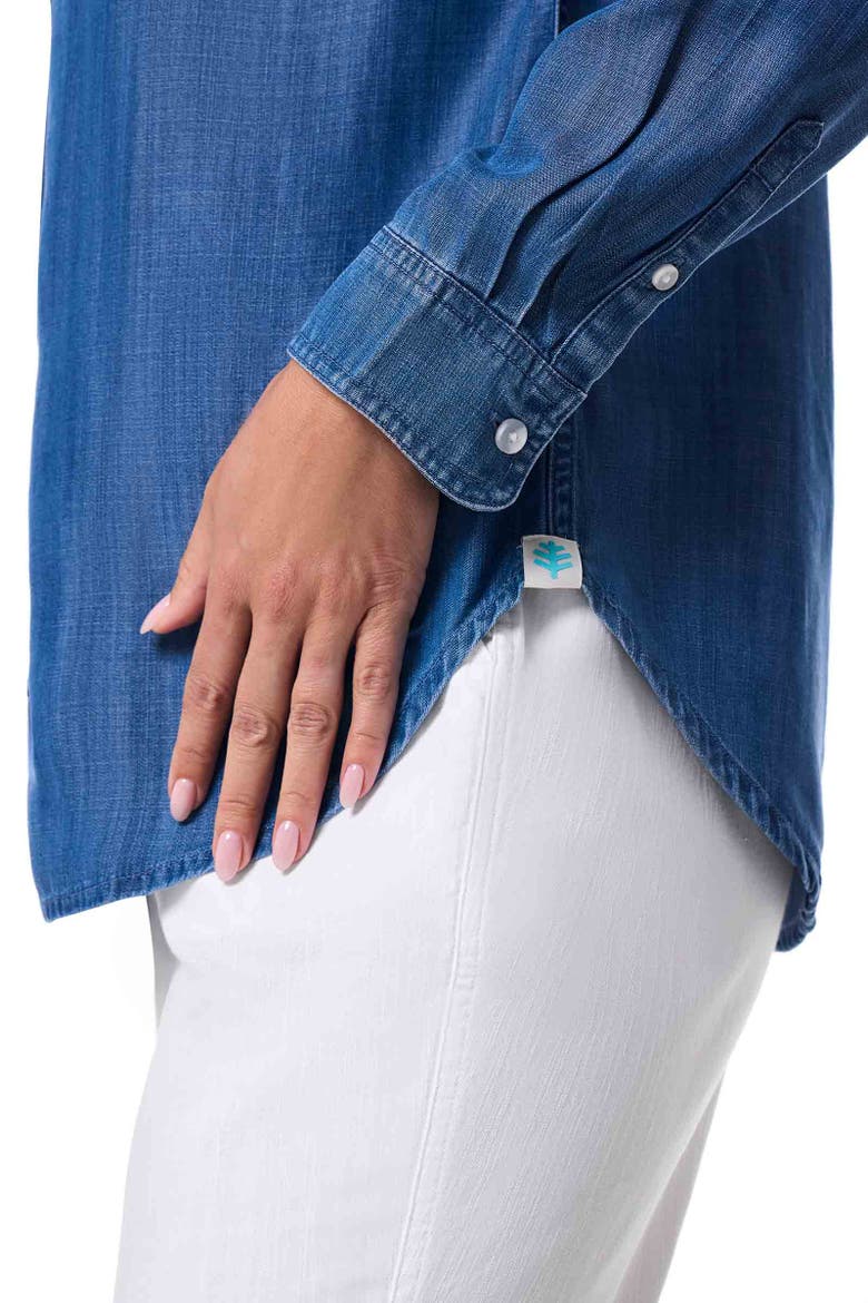 Peninsula Chambray Long Sleeve Shirt, UPF 50+ Sun Protection, Alternate, color, Light Indigo Chambray