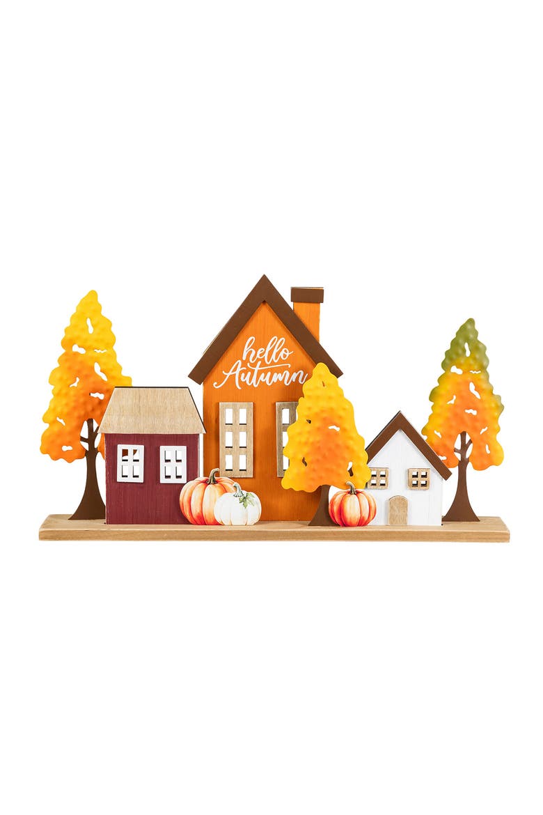 18"L Fall Metal & Wood Village Table Decor, Main, color, Orange