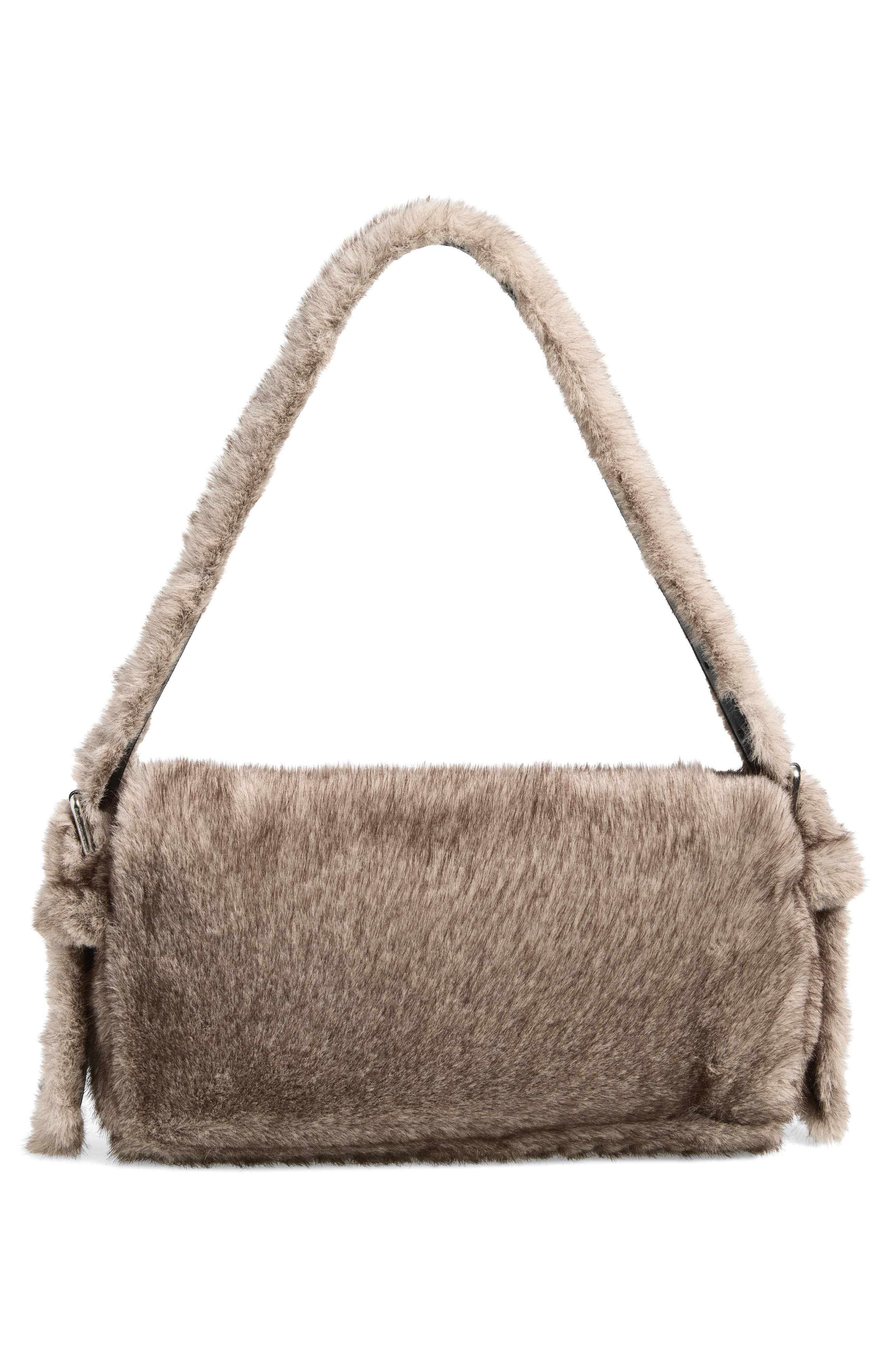 Ricco Slim Faux Fur Flap Bag, Alternate, color, GREY