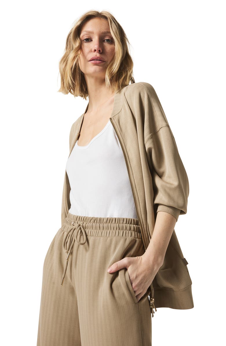 Splendid x @cellajaneblog Rib Scuba Knit Zip-Up Jacket, Alternate, color, Wood