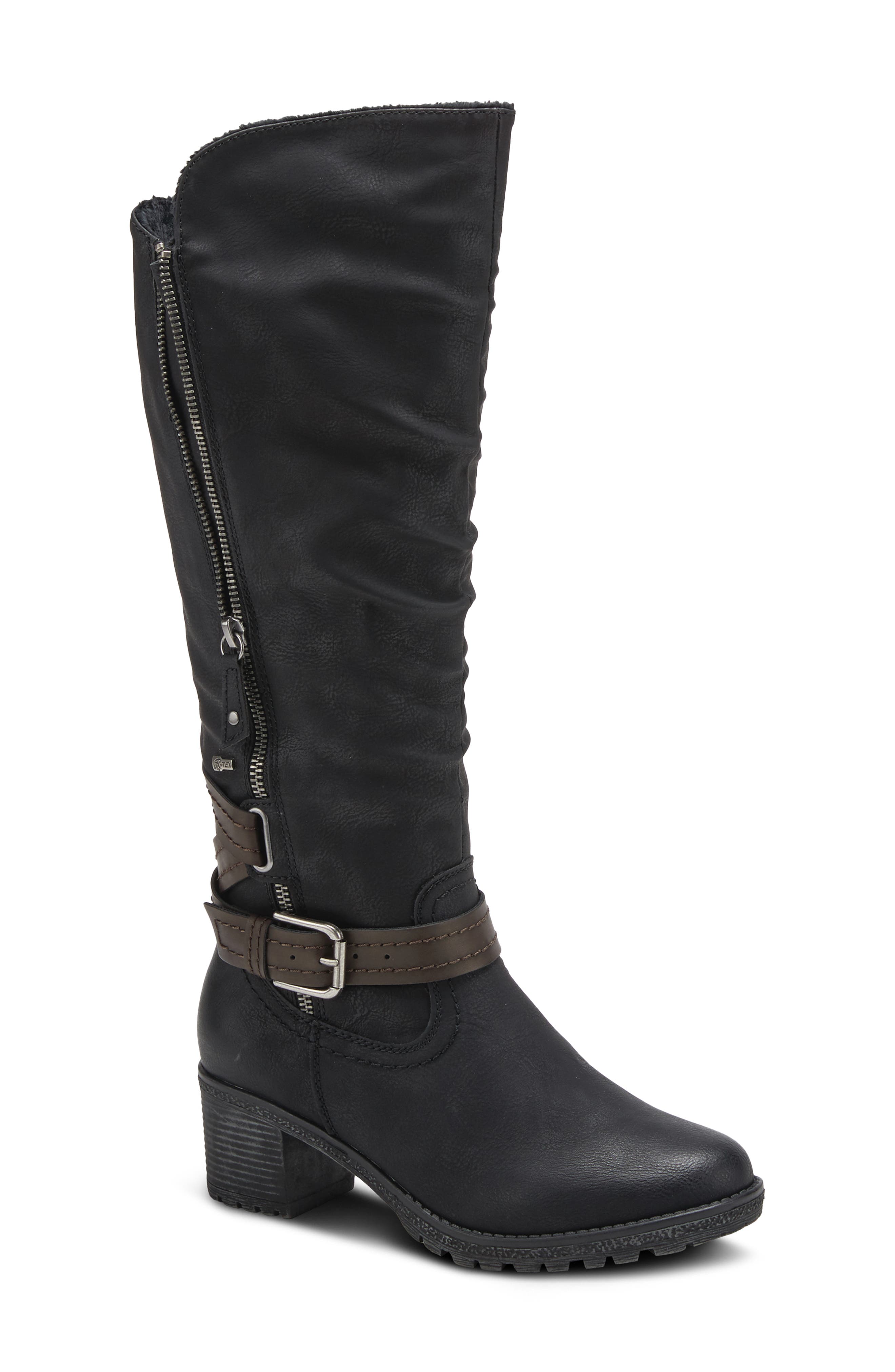 Spring Step Spring Street Gemisola Water Resistant Faux Fur Lined Knee High Boot, Main, color, Black Synthetic