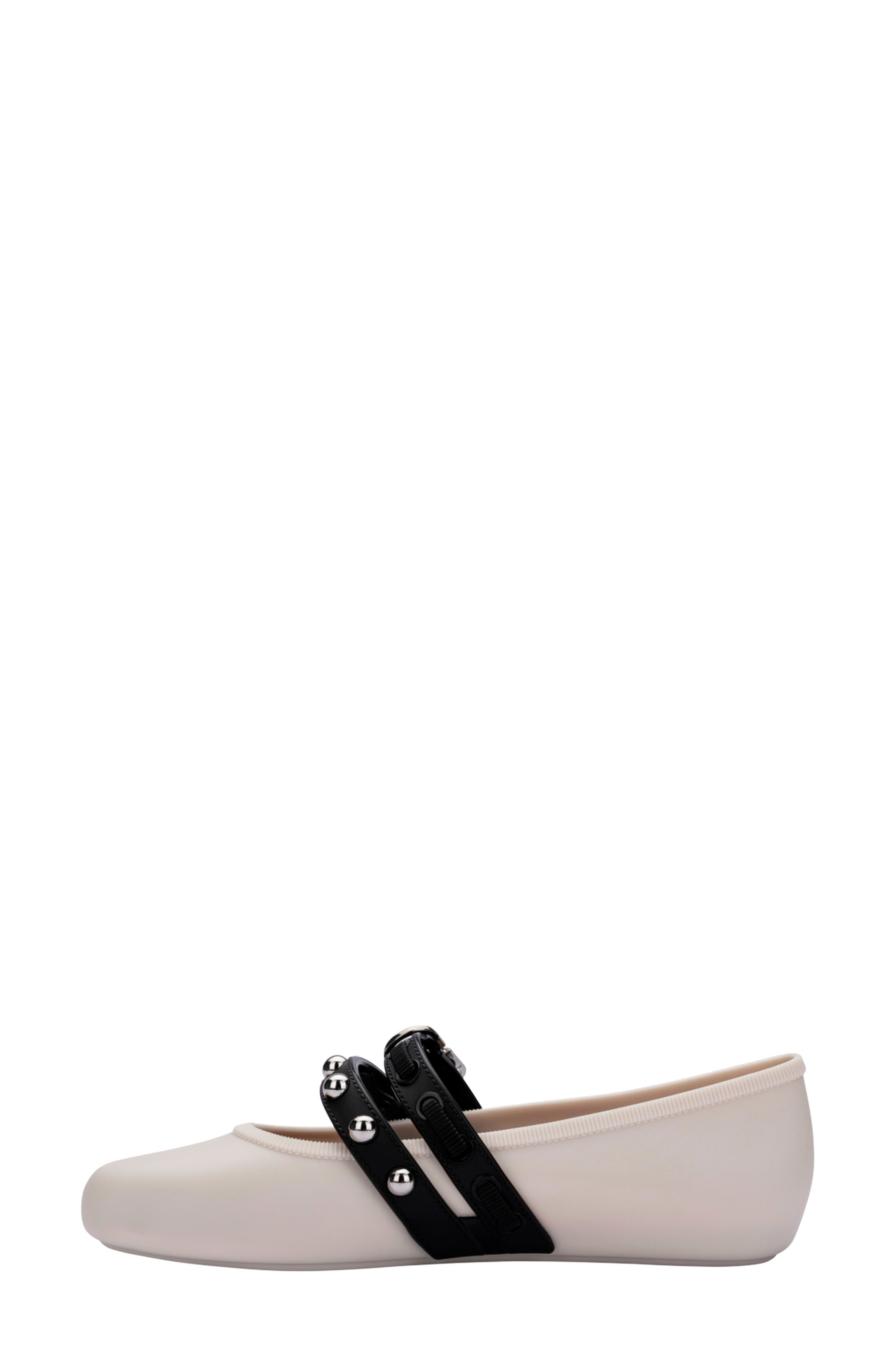 Stud Mary Jane Soft Ballerina Flat, Alternate, color, BEIGE/ BLACK