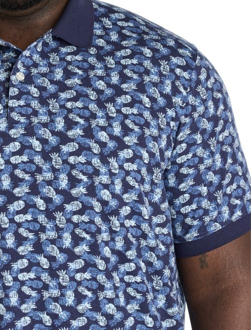 Harbor Bay By Dxl Big & Tall Pineapple Print Polo Shirt In Blue