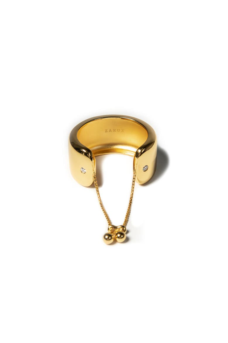 Modern Big Cuff with Moissanite stone, Alternate, color, Yellow Gold