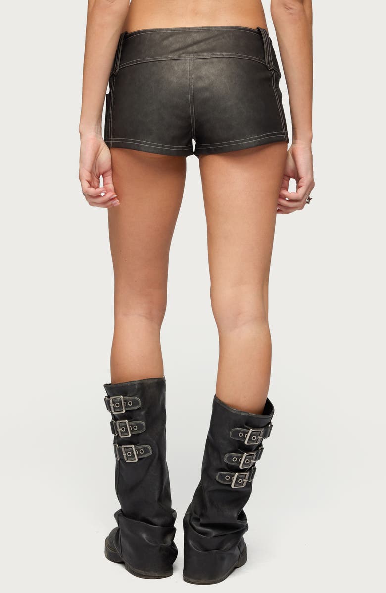 EDIKTED Dolly Low Rise Faux Leather Micro Cargo Shorts, Alternate, color, 