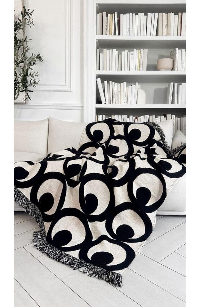 VILLA ABURI Mate Masie Cotton Knit Blanket, Alternate, color, Black And White