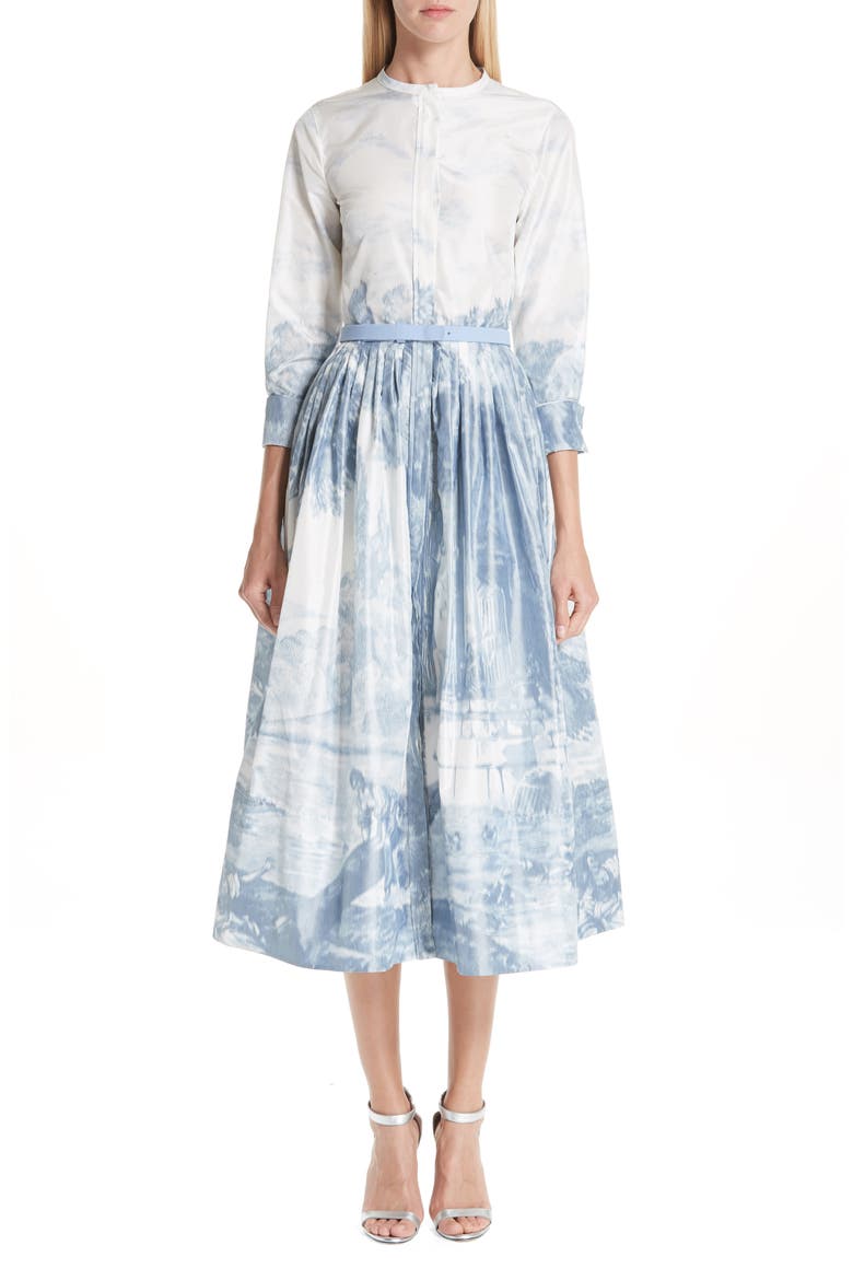 Toile Print Silk Shirtdress, Alternate, color, BLUE/ WHITE