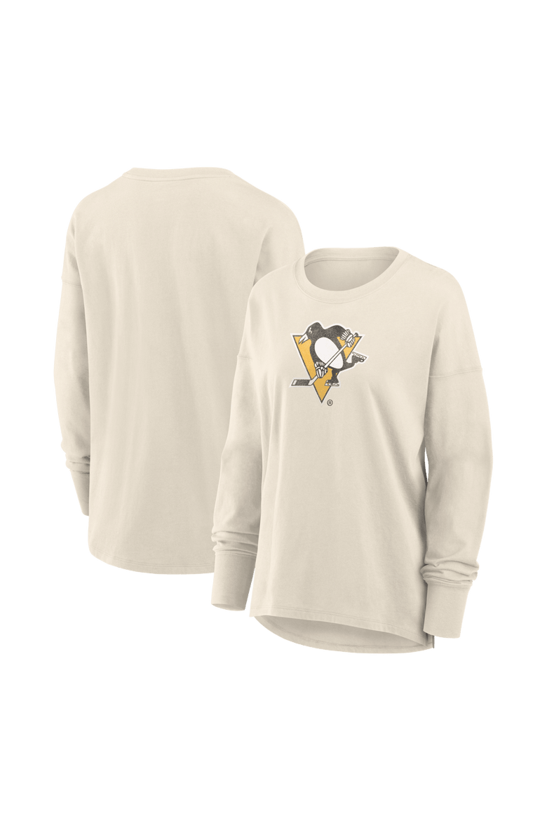 Women's Fanatics Cream Pittsburgh Penguins Distressed Logo Long Sleeve T-Shirt, Main, color, Cream