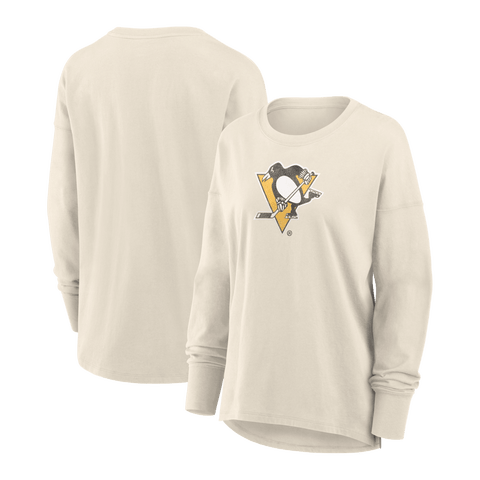 Women's Fanatics Cream Pittsburgh Penguins Distressed Logo Long Sleeve T-Shirt