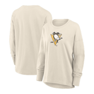 FANATICS Women's Fanatics Cream Pittsburgh Penguins Distressed Logo Long Sleeve T-Shirt