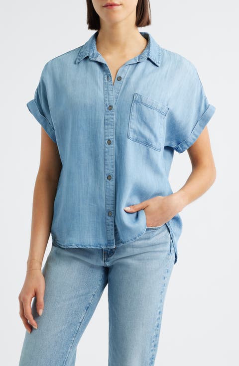 Cuffed Denim Shirt (Worn Blue)