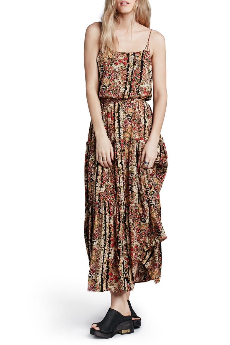 'Valerie' Floral Blouson Maxi Dress, Main, color, BLACK COMBO
