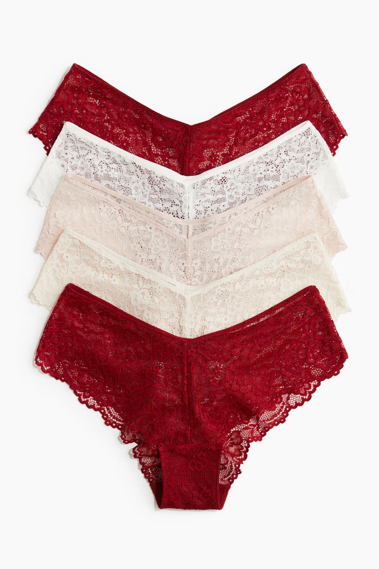 5-pack lace hipster briefs, Main, color, Dark red/powder pink