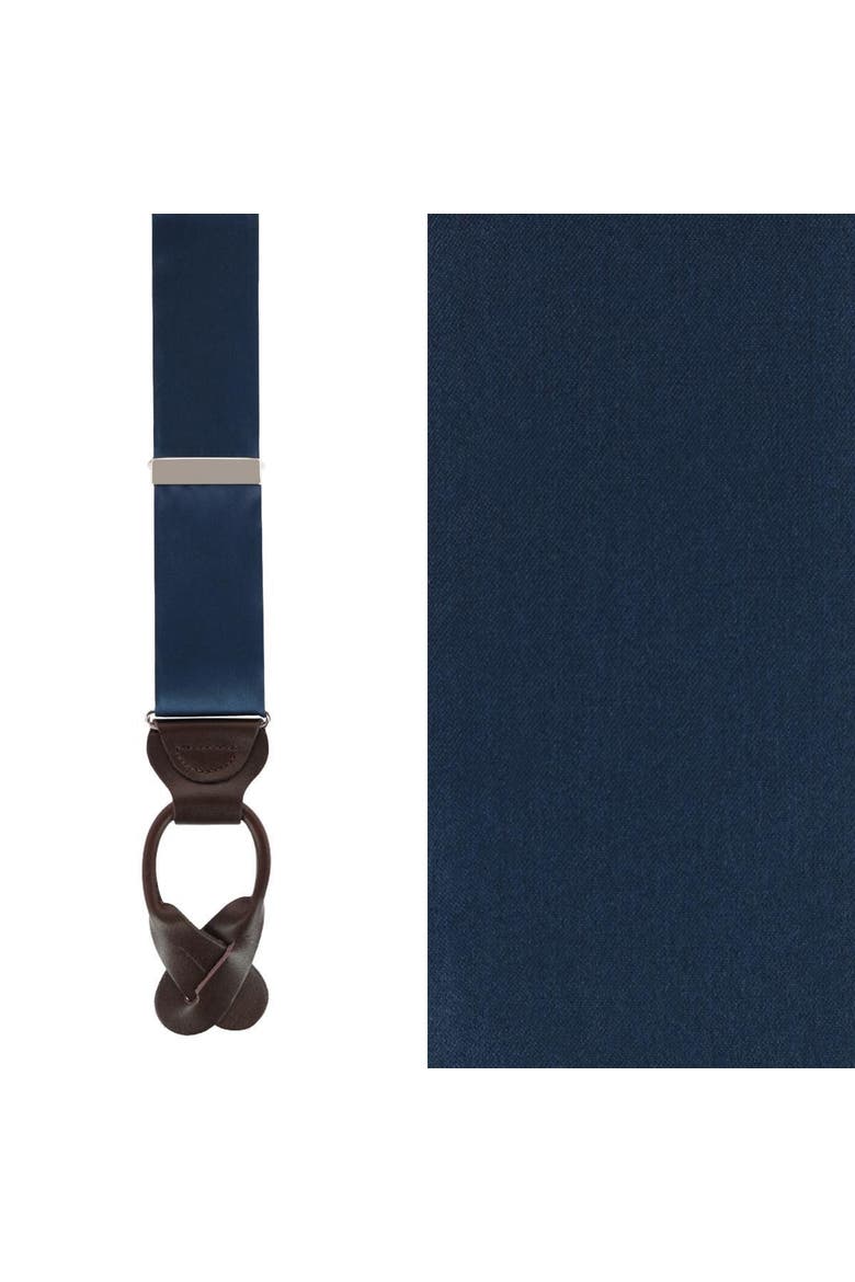 Big & Tall Dutton Solid Colored Silk Button End Suspenders, Main, color, Navy