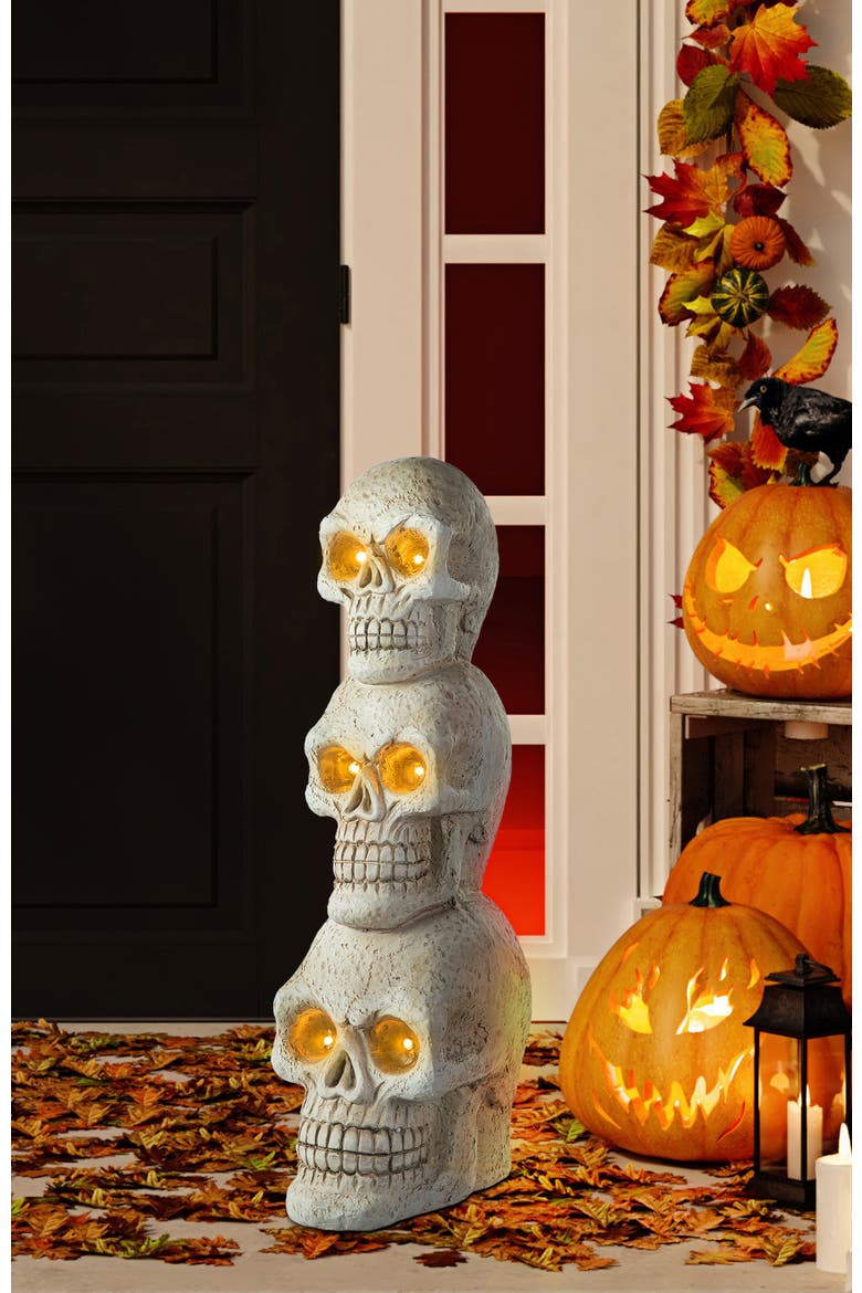 Lighted Halloween MGO Skull Porch Decor with Timer, Alternate, color, White