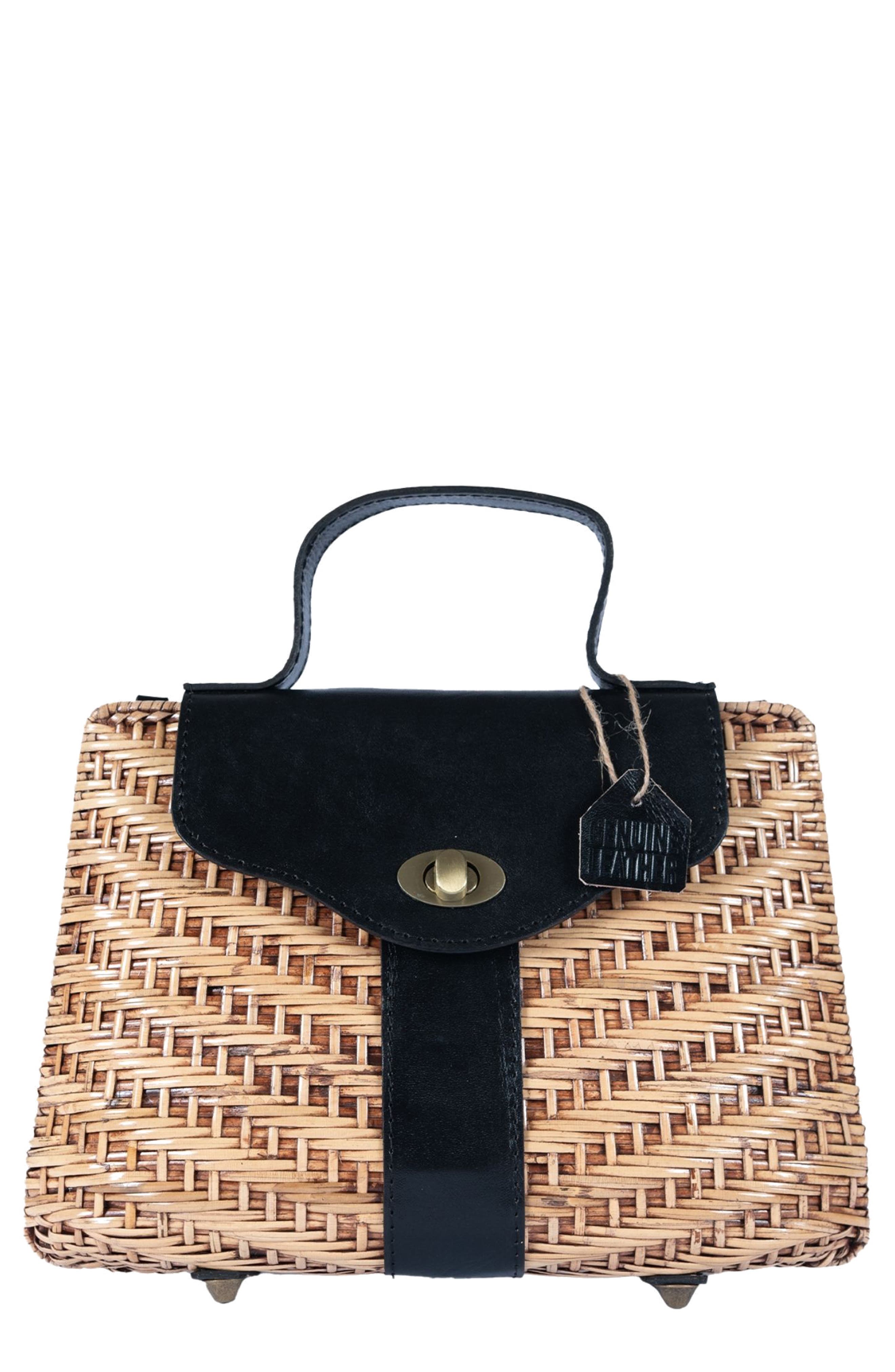 Jelavu Nori Handwoven Rattan Top Handle Bag, Main, color, Natural/ Black