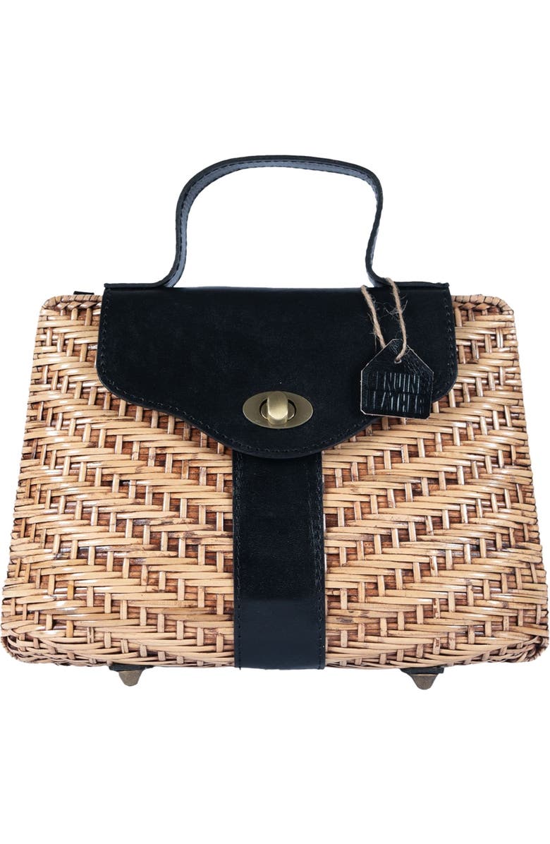 Jelavu Nori Handwoven Rattan Top Handle Bag, Main, color, Natural/ Black