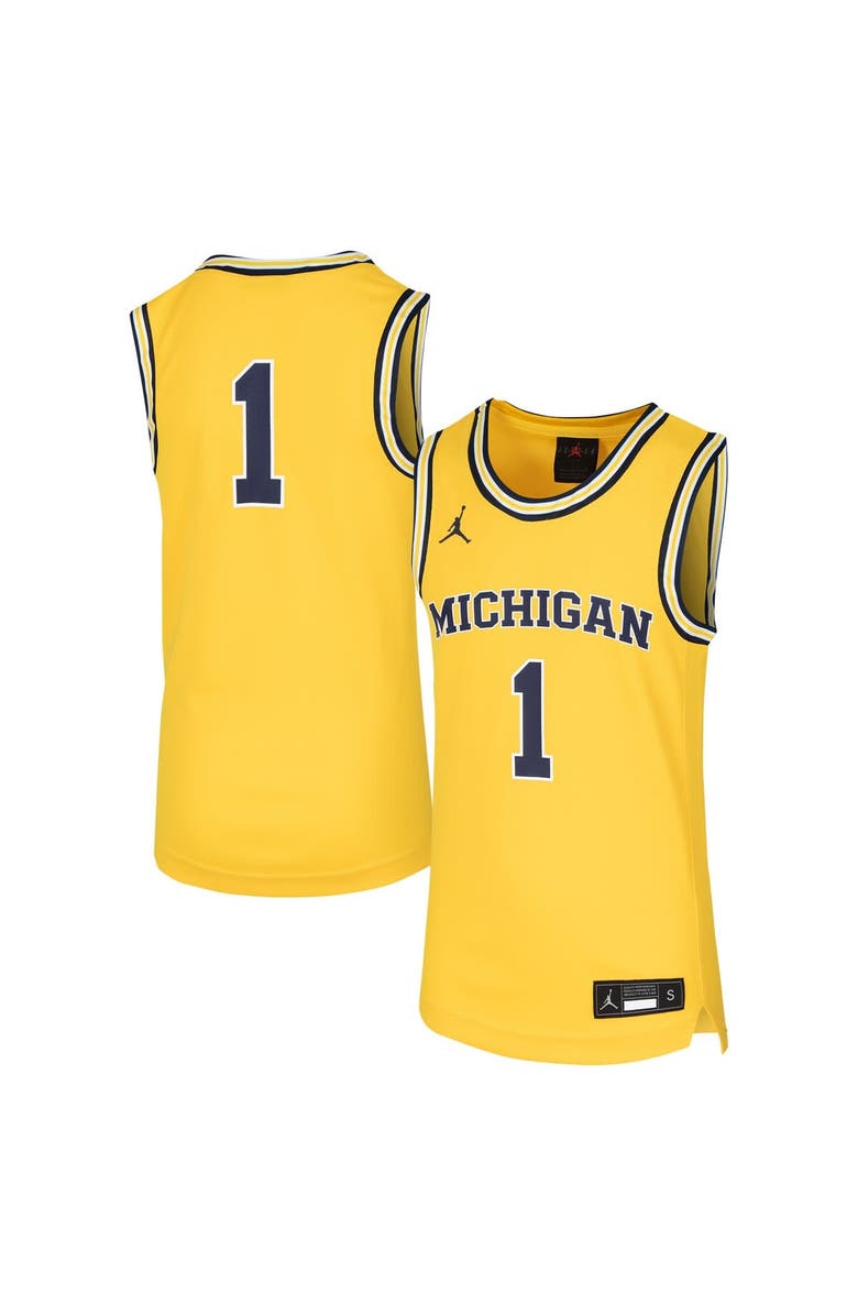 Jordan Brand Youth Jordan Brand #1 Maize Michigan Wolverines Team Replica Basketball Jersey, Main, color, 