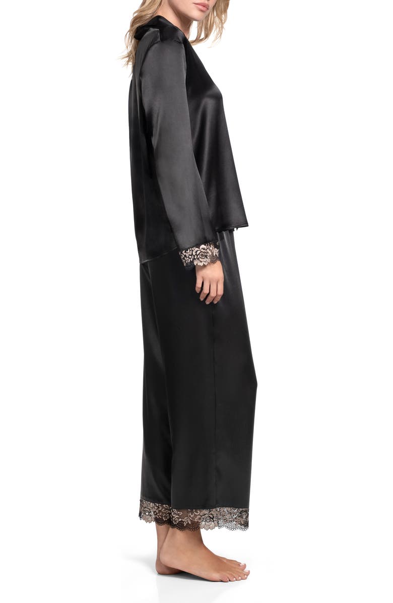 In Bloom by Jonquil Aviva Lace Trim Satin Cropped Pajamas, Alternate, color, Black