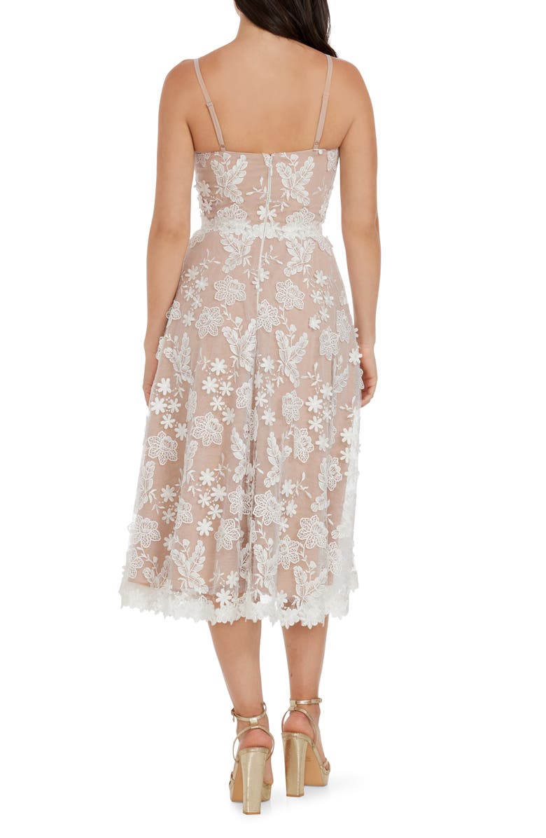 Dress the Population Tahani Floral Embroidered Fit & Flare Midi Dress, Alternate, color, White/ Nude