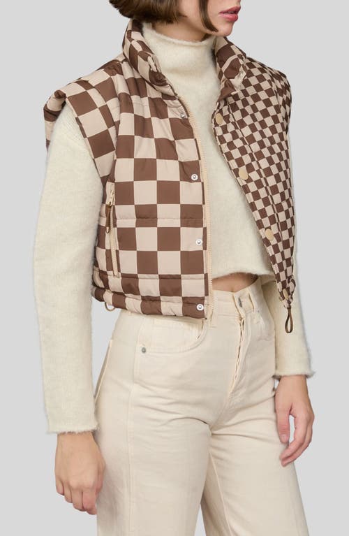 Blu Pepper Checker Print Puffer Vest In Brown