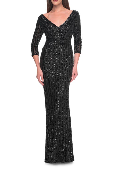 Evening Dress in Unique Sequin Fabric with Sleeves