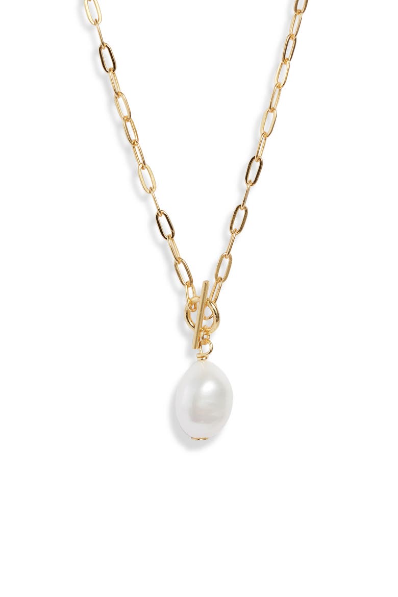 Argento Vivo Pearl Pendant Toggle Necklace, Main, color, GOLD