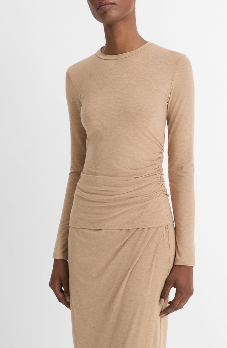 Vince Side Drape Crewneck Top, Alternate, color, H Cashew
