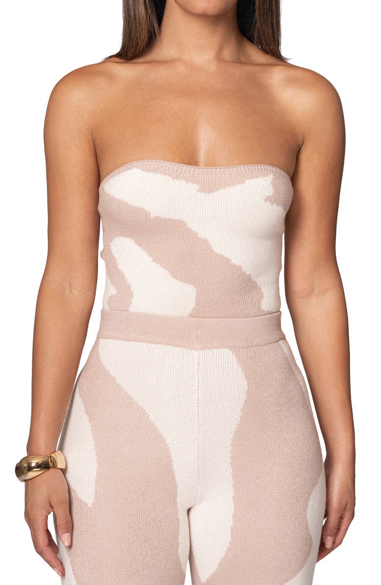JLUXLABEL Tropic Oasis Strapless Knit Top, Main, color, Beige