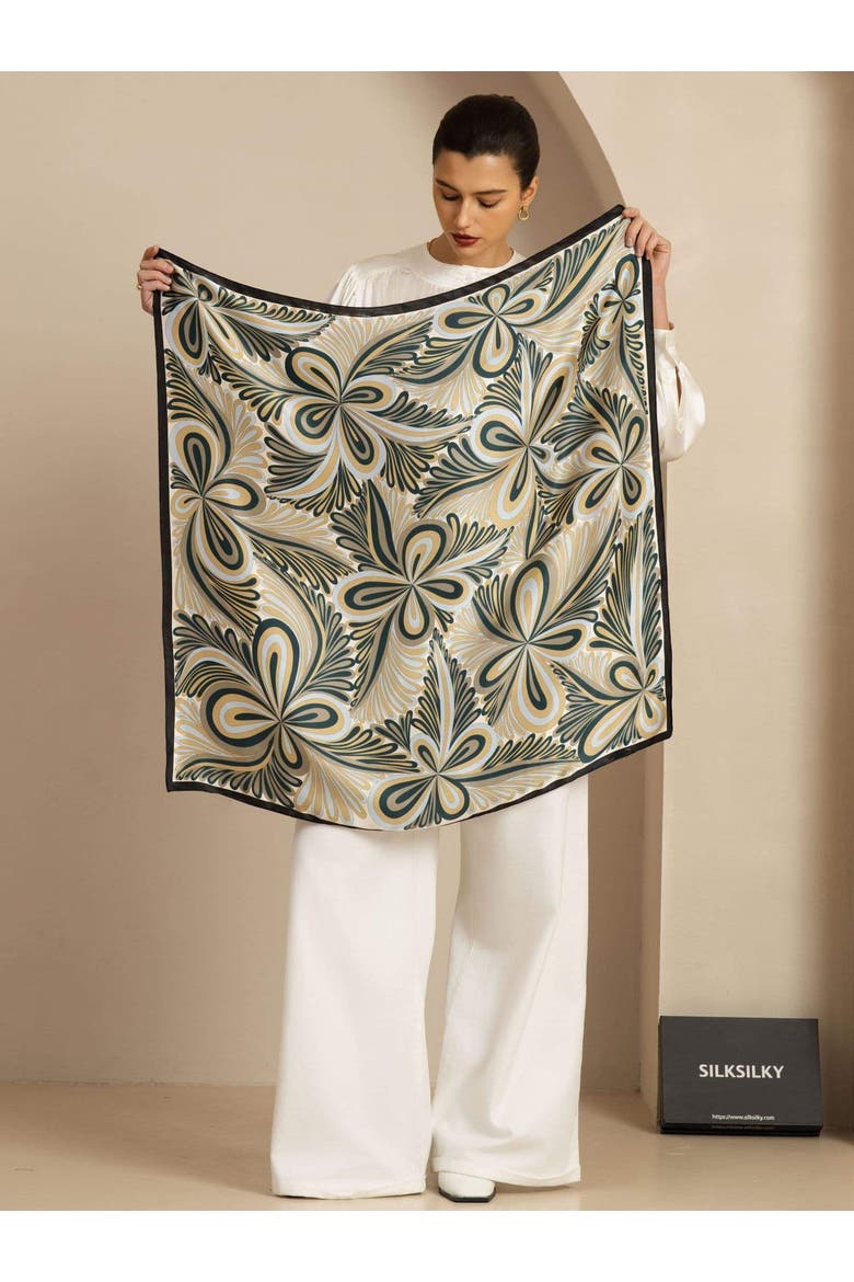 Pure Silk Abstract Floral Pattern Square Scarf, Alternate, color, Multi