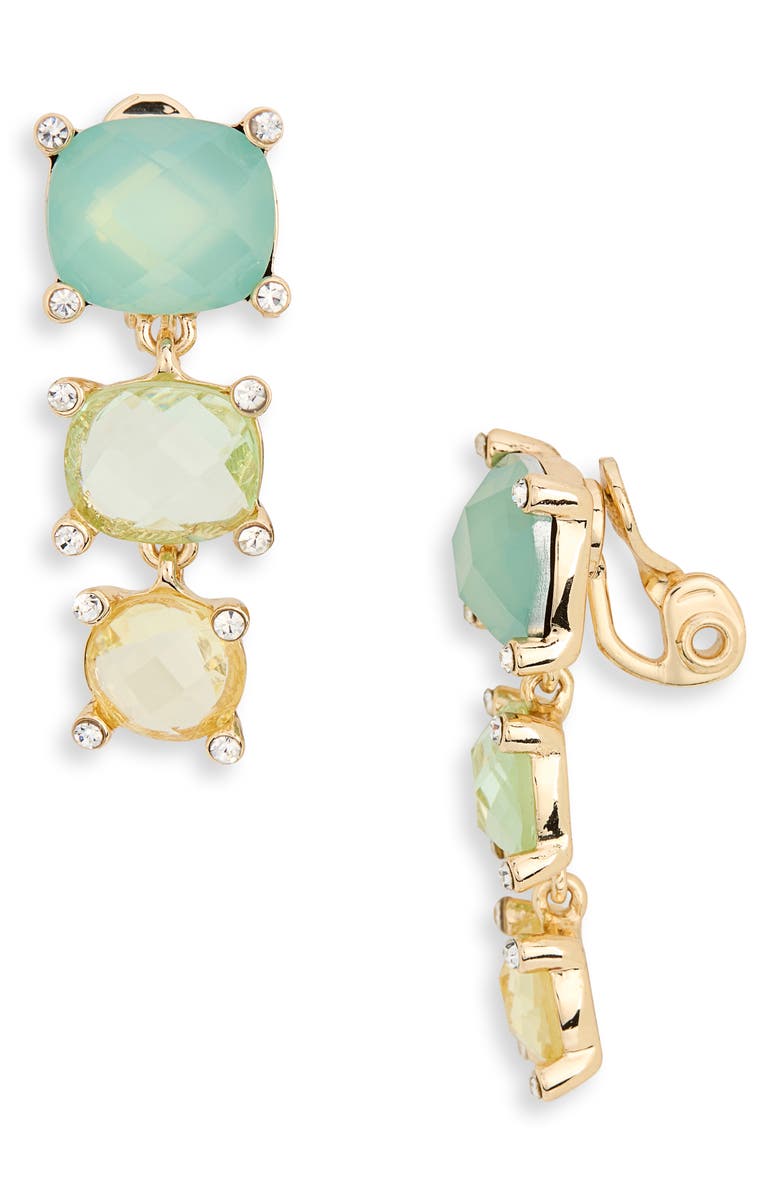 AK ANNE KLEIN Linear Clip-On Earrings, Main, color, Green