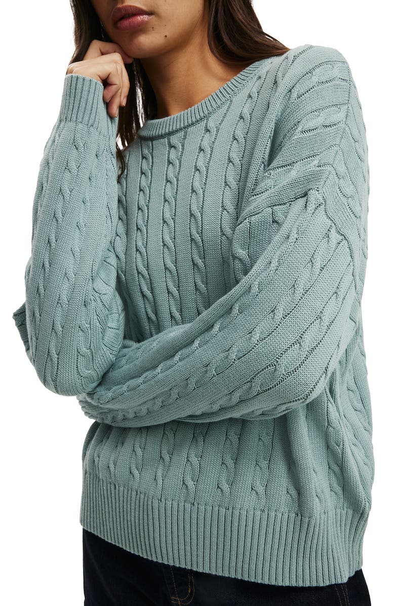 Cotton On Women's Cotton Crew Neck Sweater, Alternate, color, Dark Sage