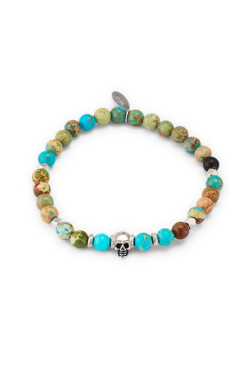 Sterling Silver Skull Chrysocolla & Agate Stretch Bracelet, Main, color, Turquoise