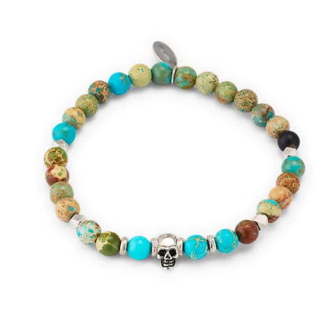 Sterling Silver Skull Chrysocolla & Agate Stretch Bracelet