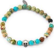 Jan Leslie Sterling Silver Skull Chrysocolla & Agate Stretch Bracelet