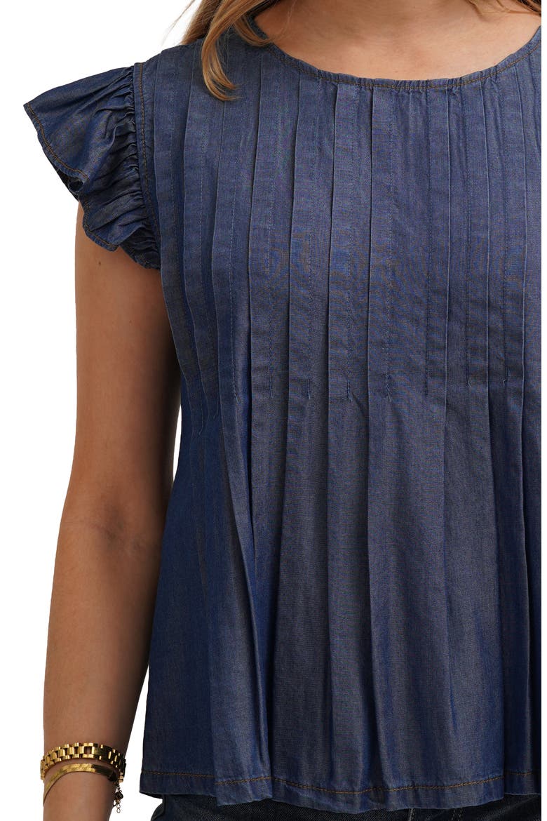 Pleated Top, Alternate, color, TIDE DENIM