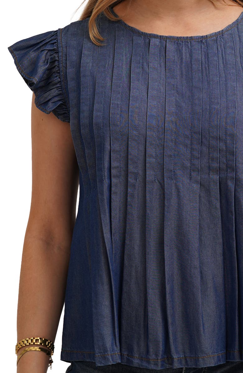 CYRUS <p>Pleated Top</p>, Alternate, color, Tide Denim