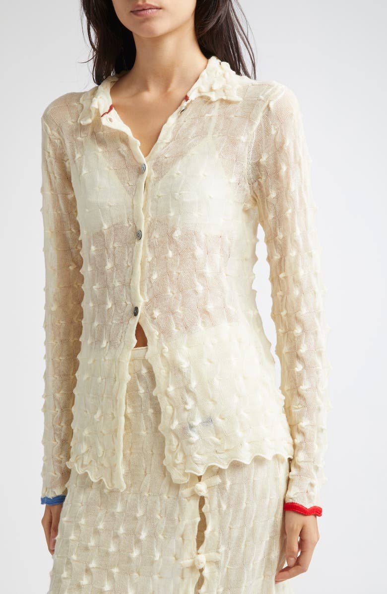 YanYan Borlor Checkerboard Wool Cardigan, Alternate, color, Ivory