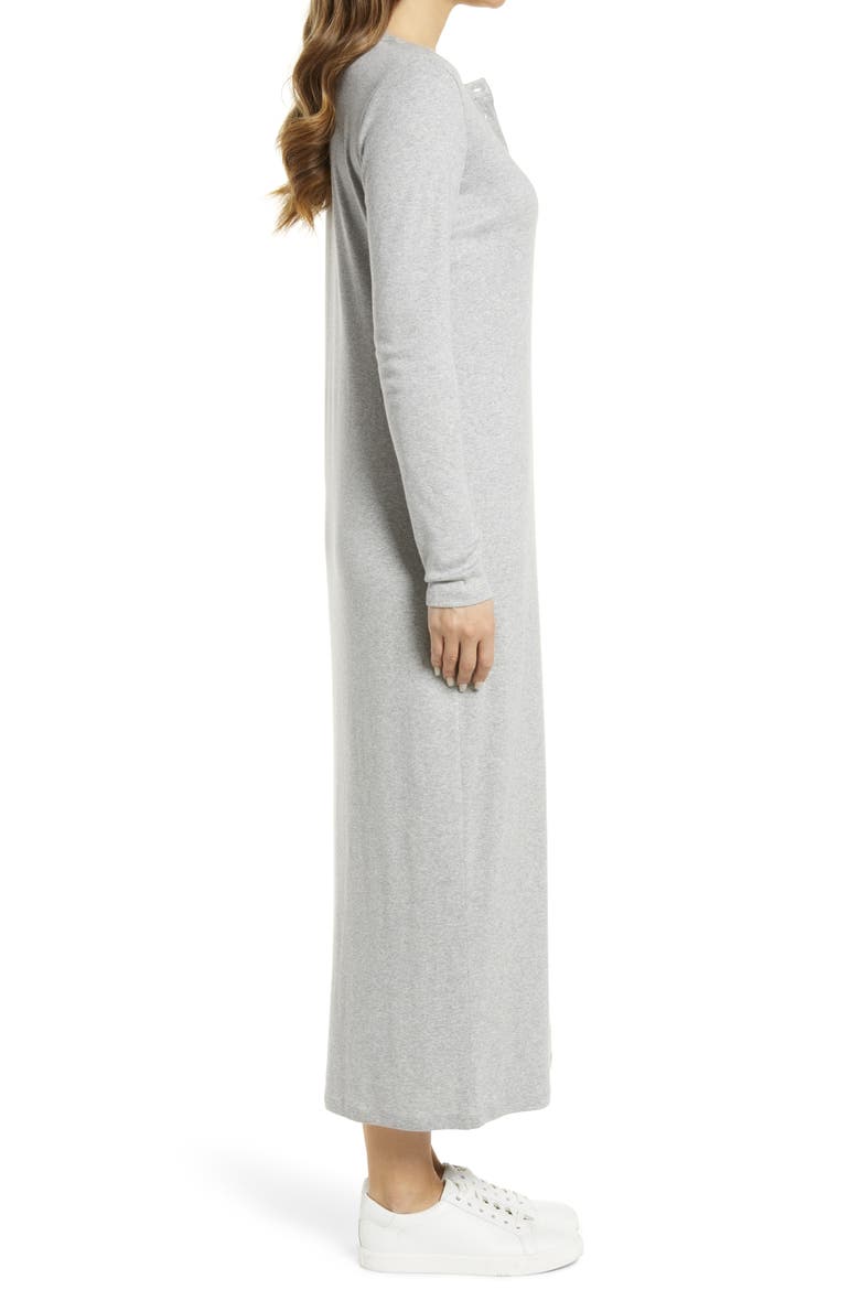 Split Neck Long Sleeve Cotton Blend Dress, Alternate, color, GREY HEATHER
