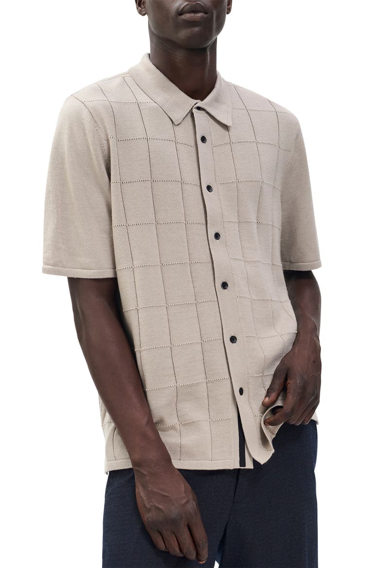 Dalton Wool Blend Short Sleeve Knit Button-Up Shirt, Main, color, TAN