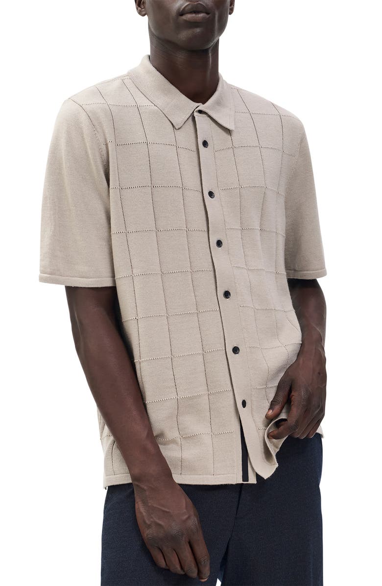 rag & bone Dalton Wool Blend Short Sleeve Knit Button-Up Shirt, Main, color, Tan