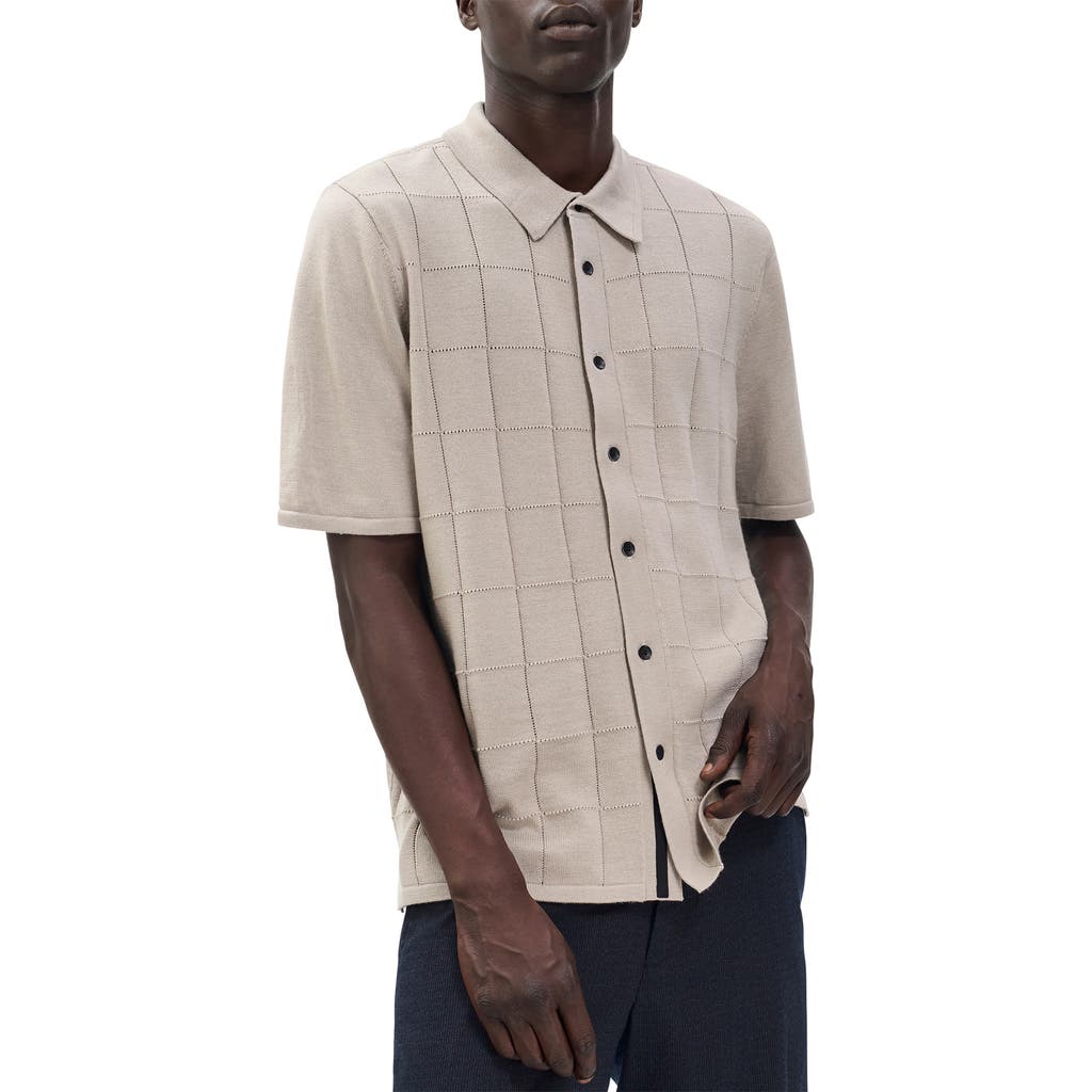 Rag & Bone Dalton Wool Blend Short Sleeve Knit Button-up Shirt In Neutral