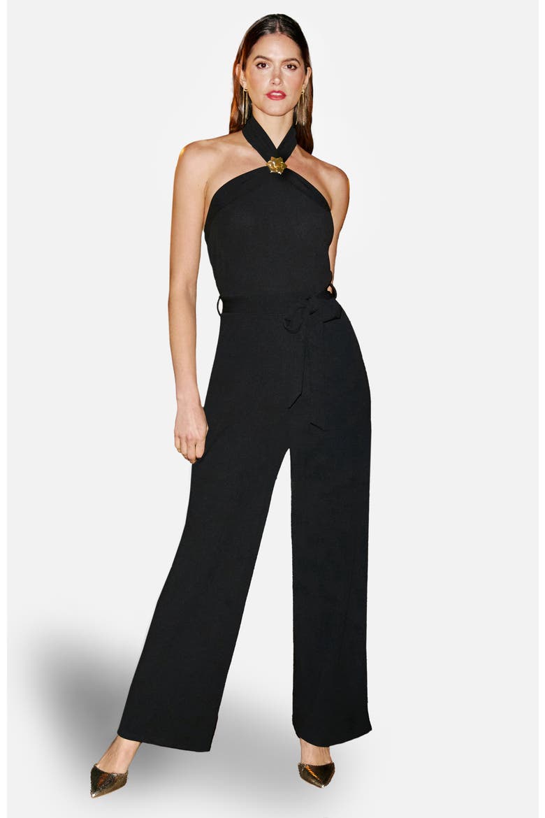 Halter Neck Wide Leg Jumpsuit, Main, color, Black