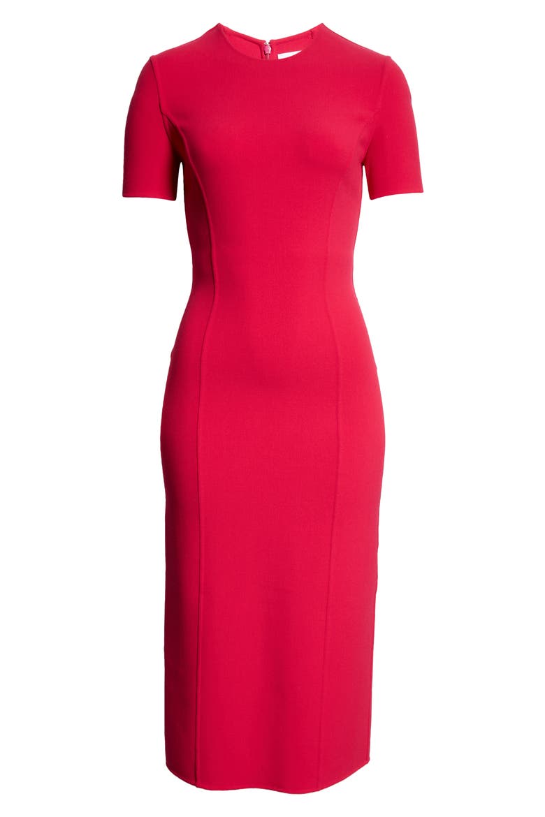Stretch Wool Midi Sheath Dress, Alternate, color, RASPBERRY