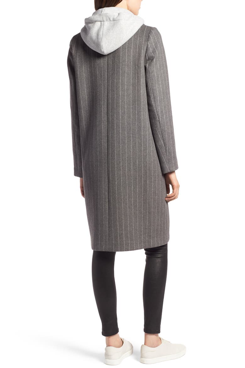 Pinstripe Jacket with Removable Hood, Alternate, color, GRAY/ WHITE