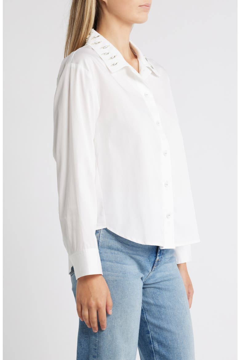 Beaded Collar Cotton Blend Button-Up Shirt, Alternate, color, OFF WHITE
