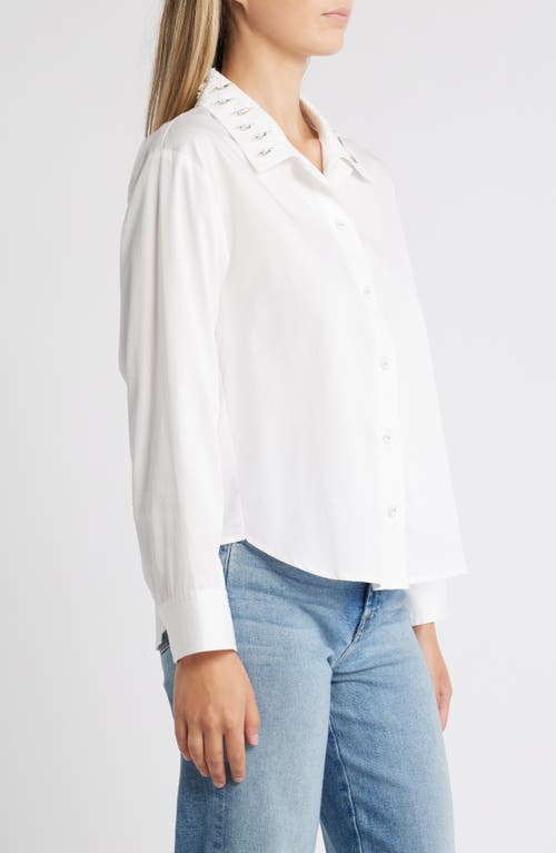 Wit & Wisdom Beaded Collar Cotton Blend Button-up Shirt In White